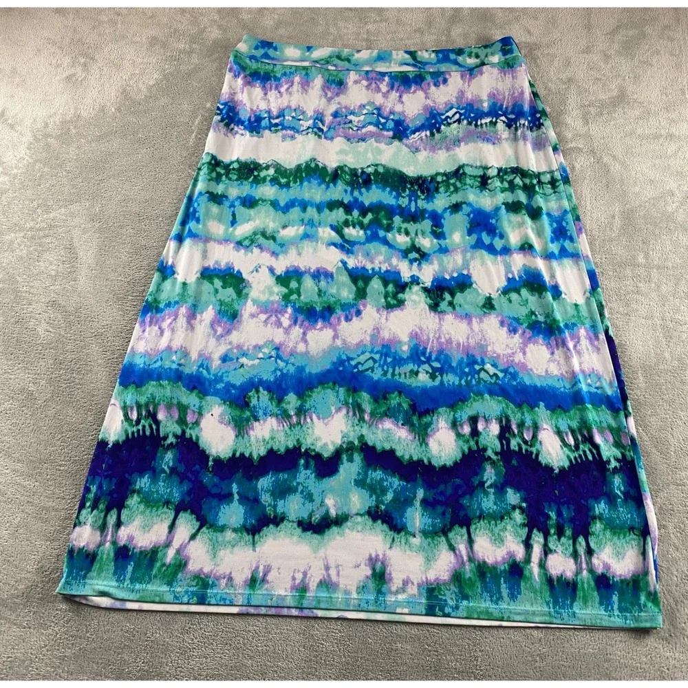Cato Womens Plus 18/20W Blue Green Purple Tie Dye Jersey Knit Maxi Skirt